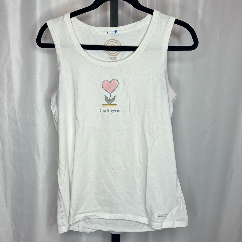 3 FOR $15 Life is Good Tank Top Heart Flower Design, size Medium AS IS